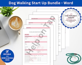 Dog Walking Services Basic Start Up Bundle (Pink) | Includes Dog Walking Intake Form, Terms and Conditions and an Invoice | Dog Walk Client