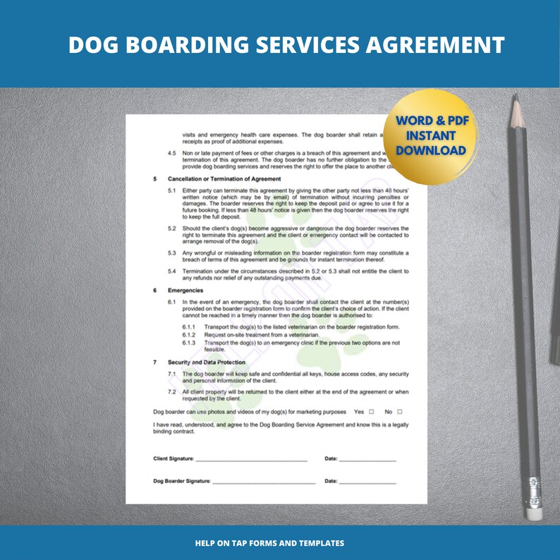 Simple Dog Boarding Services Agreement green Dog Boarding Etsy
