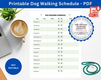 Printable Family Dog Walking Log to Schedule Dog Walks and Record Dog Activities to Track and Monitor a Fair Schedule of Dog Walking Duties