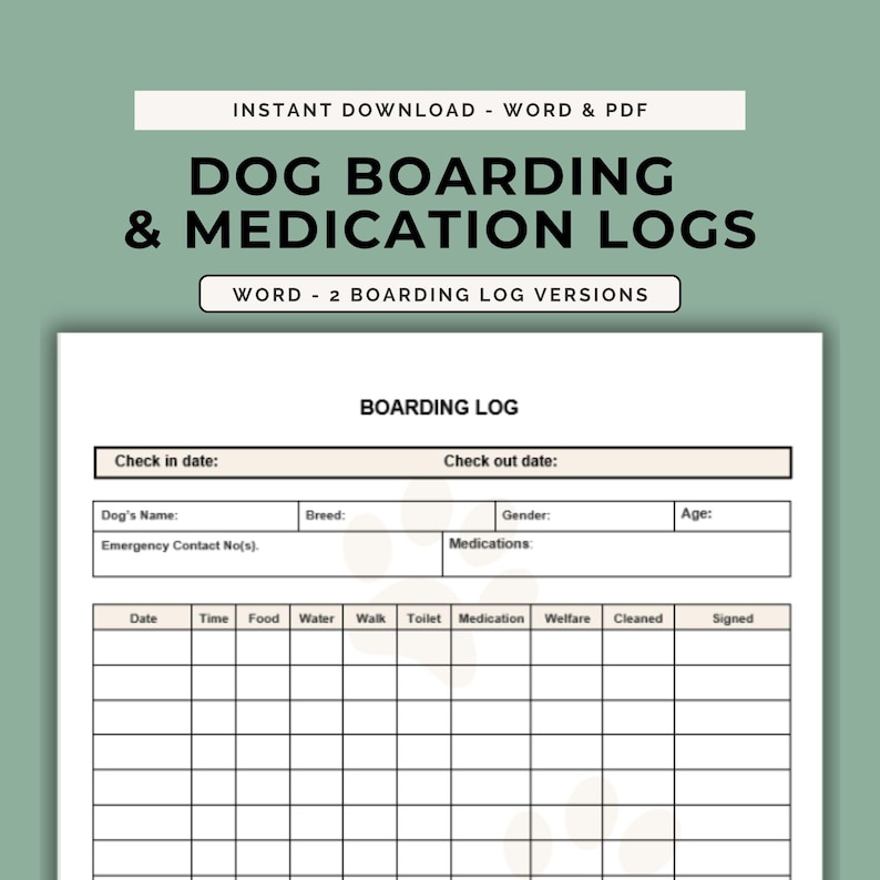 Kennel Card Document Template