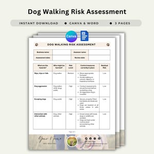 Dog Walking Risk Assessment Template Pet Walking Hazard Evaluation Form Puppy Walking Risk Review Document Dog Care Risk Analysis Template
