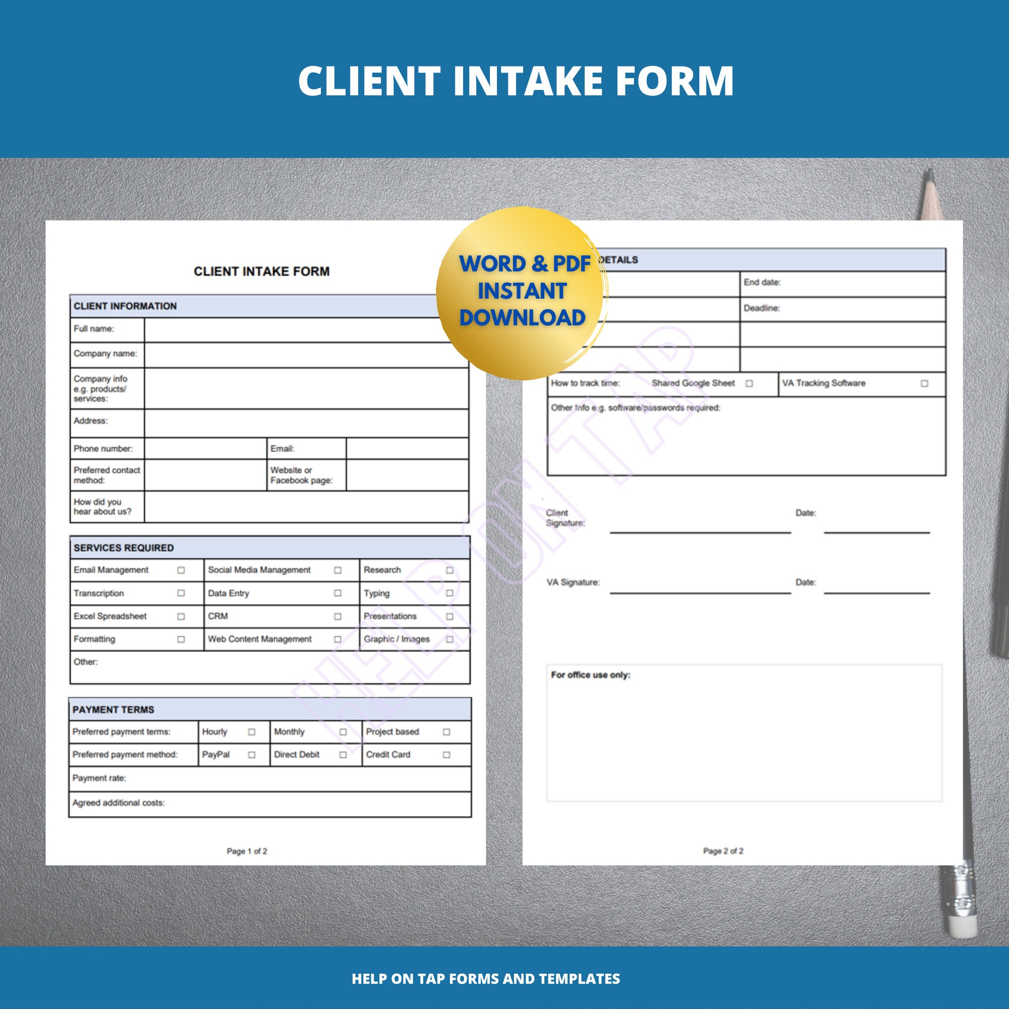 Client Intake Form Ideal for Virtual Assistant - Etsy India
