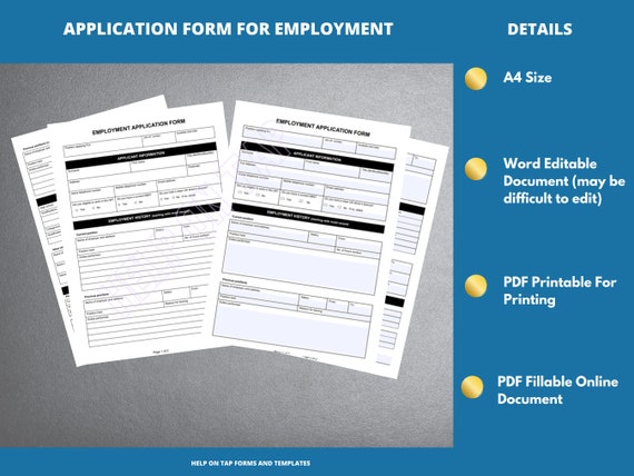 application form of employment simple employment application etsy