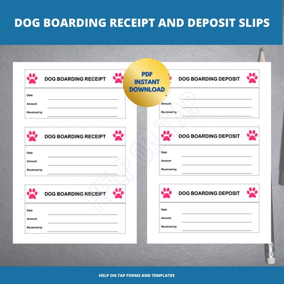Dog Boarding Receipt Printable Dog Boarding Deposit Receipt | Etsy