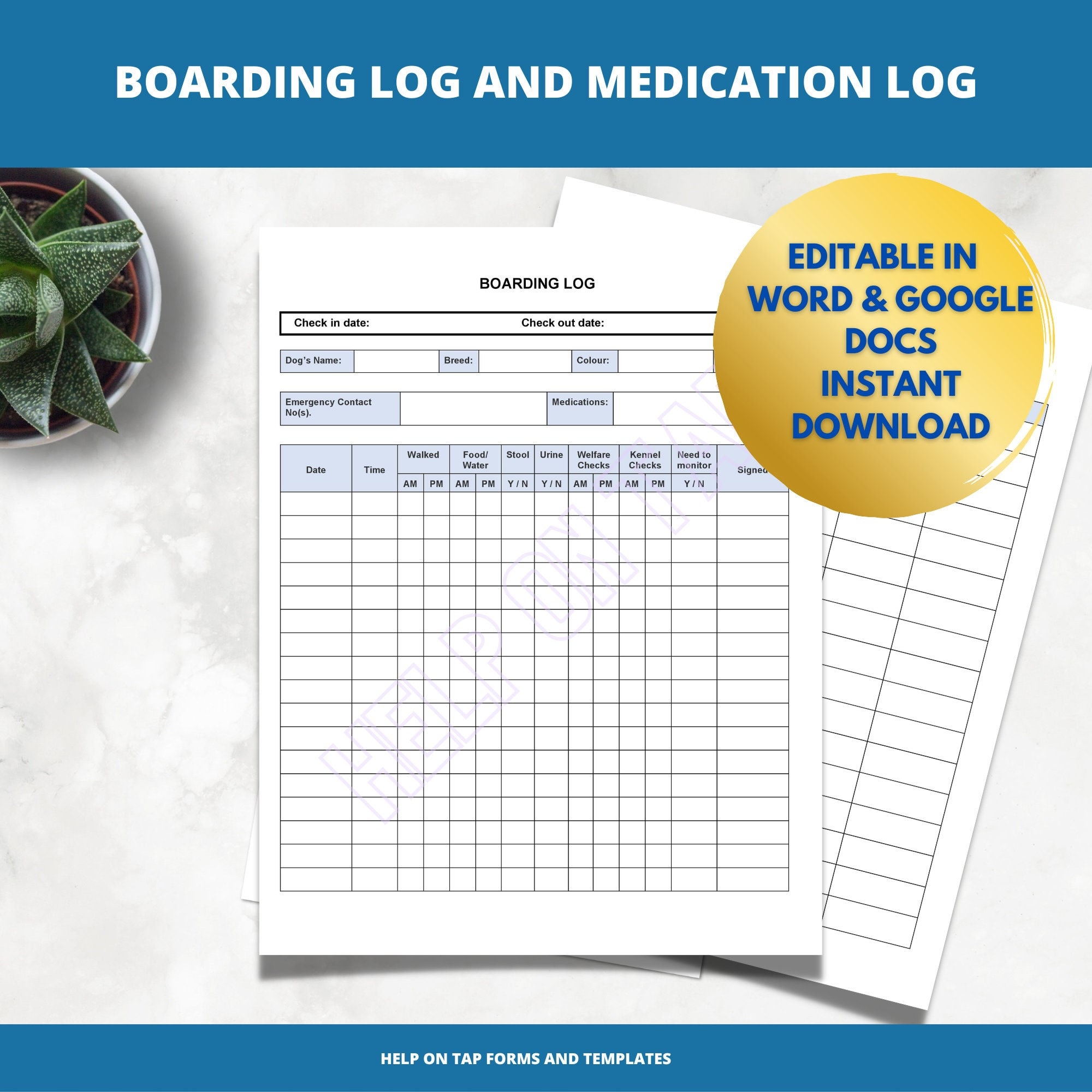 Essential Dog Boarding Log for a Kennel or Home Boarding Includes Dog