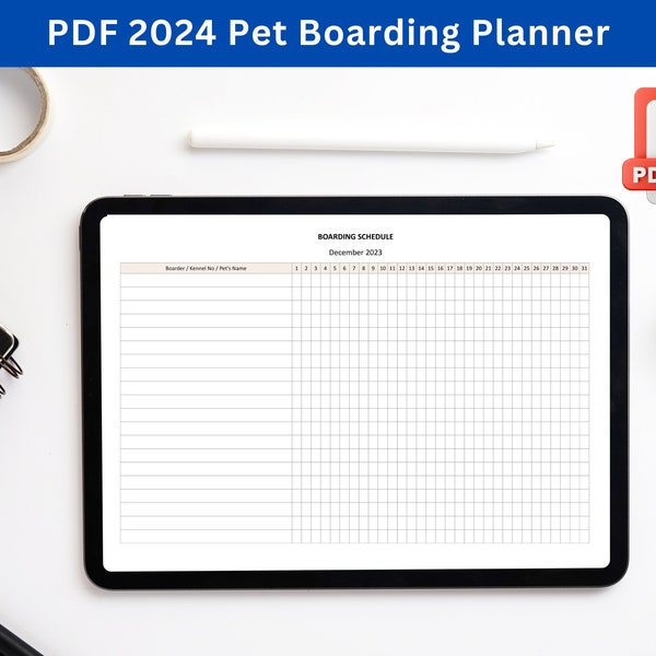 2024 Goodnotes Dog Boarding Planner for a Kennel or Home Boarding, Pet Boarding Planner for Goodnotes, Monthly Planner 2024 & December 2023