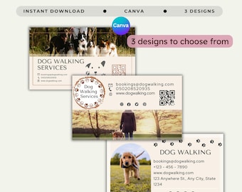 Dog Walking Business Card Template Pet Walking Service Contact Details Dog Walker Professional Marketing Card Design Canine Exercise Service