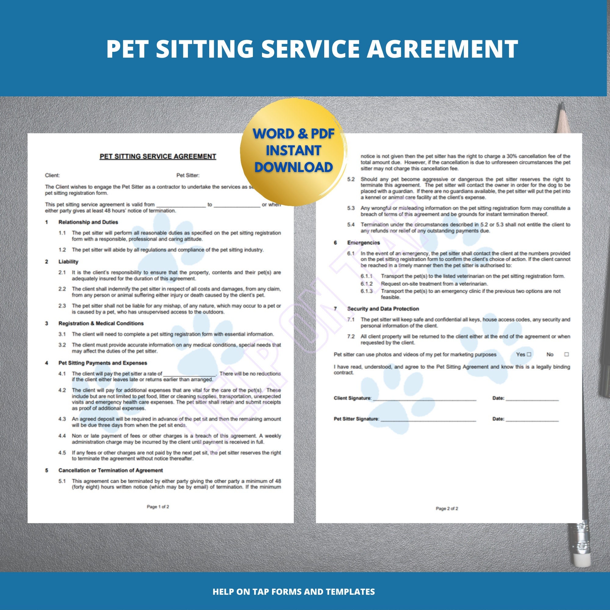Pet Sitting Services Agreement blue Pet Sitting Contract Pet Sitting Pet Sitting Services Agreement blue Pet Sitting Contract Pet Sitting