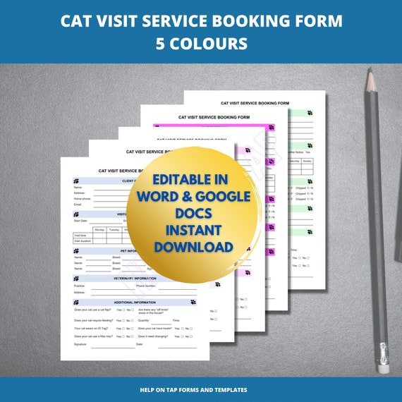 Cat Visit Form Ideal for a Cat House Visit Service Client Etsy