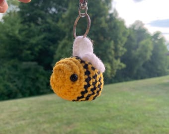 crochet mini bee keychain