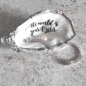 Silver Oyster Shell Dish. The World is Your Oyster with Freshwater Pearl. Graduation Gift.
