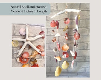 Shell and Starfish Wind Chime Beach Home Decor. Coastal Theme Accessory. Sun Room or Conservatory Mobile. The perfect Gift for Beach Lovers.