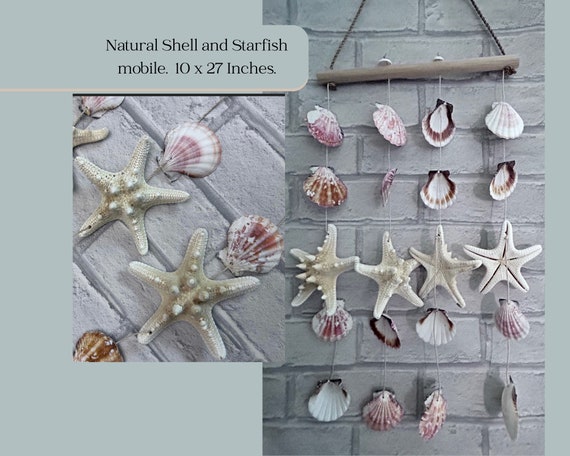 Starfish and Shell Mobile. Seashell Art for Bathroom or Beach Themed  Bedroom Decor. Nautical Decor or Coastal Garden Decoration. 