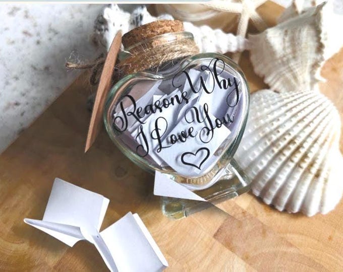 Personalised 'Reasons Why I Love You' Heart Jar Keepsake Gift. Wedding Day Gift.