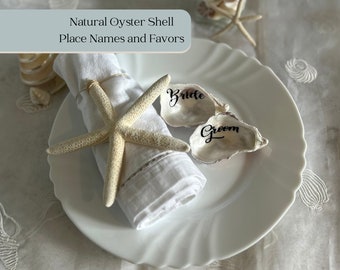 Natural oyster shell wedding place name and favour. Left natural for personalisation. Bride and groom, bridal party or destination weddings.