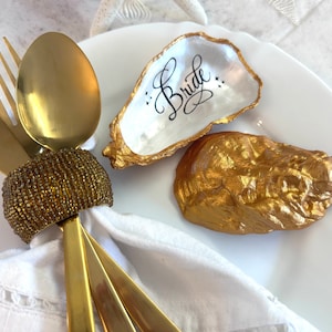 Gold Oyster Shell Wedding Favor and Place Name. Personalized Place Card ...