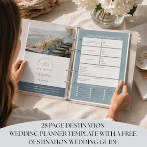 Destination Wedding Planner Canva Template Bundle. Editable Planning with Excel Budget and Planing Trackers. FREE Essential Guide.