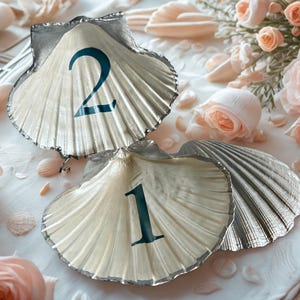 Silver Custom Scallop Shell Table Numbers. Beach Wedding Decor. - Etsy