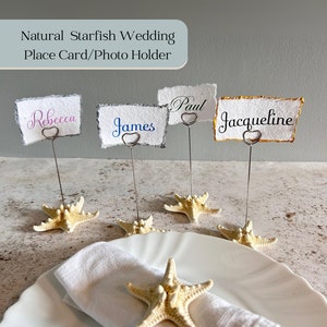 Porte-cartes étoile de mer. Porte-nom naturel étoile de mer. Marque-place ensemencé pour mariage sur la plage. Porte-photos en forme de coeur en argent.