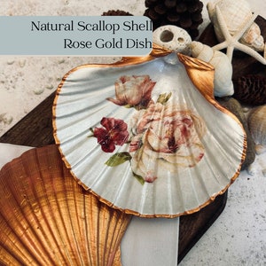 Pink Rose Scallop shell Jewellery Dish. Rose Gold Gift for a anniversary or birthday . SeaShell Lovers gift. Valentine’s rose gift for her.