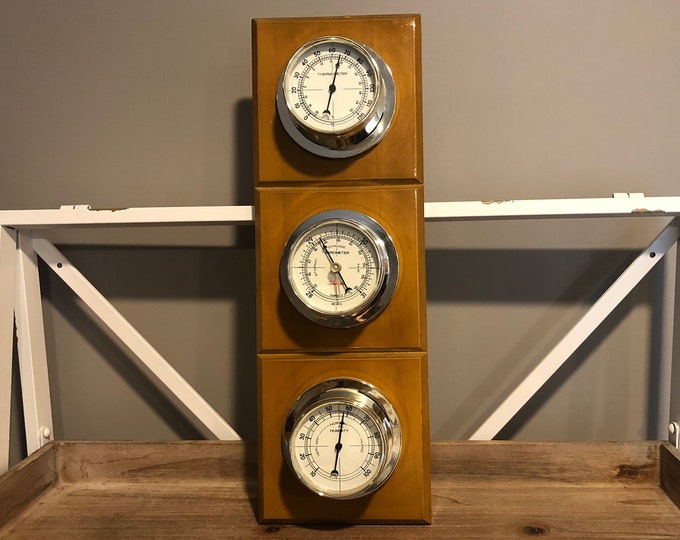 Vintage Sunbeam Weather Station Wall Hanging Thermometer Barometer