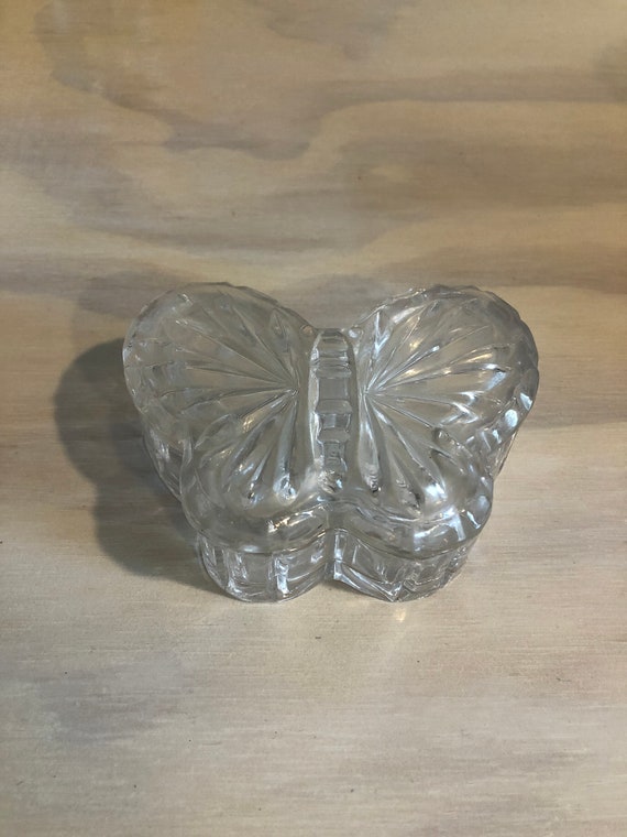 Vintage Leaded Crystal Butterfly Trinket Dish Lid… - image 3