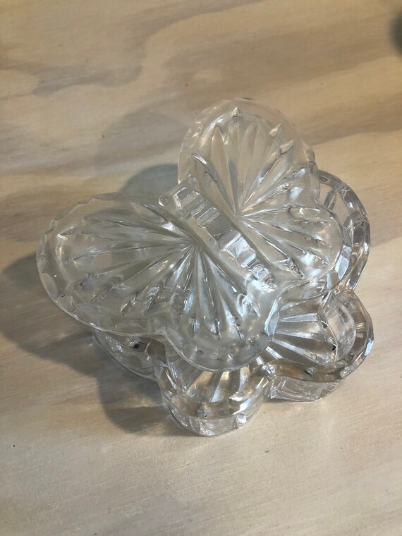 Vintage Leaded Crystal Butterfly Trinket Dish Lid… - image 4