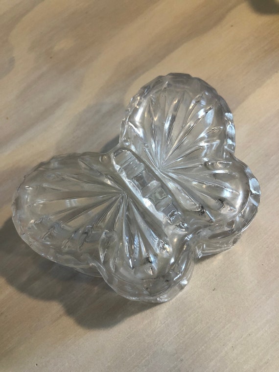 Vintage Leaded Crystal Butterfly Trinket Dish Lid… - image 1