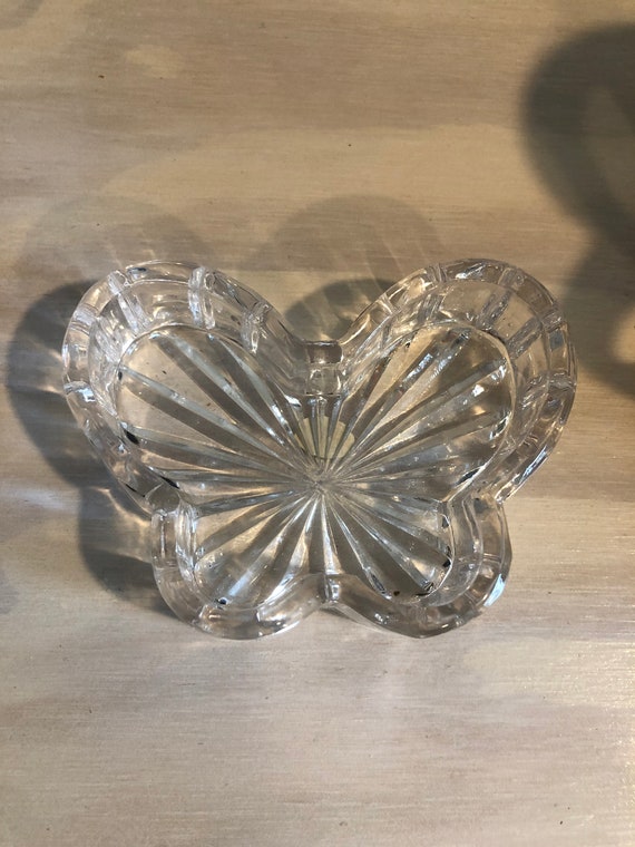 Vintage Leaded Crystal Butterfly Trinket Dish Lid… - image 5