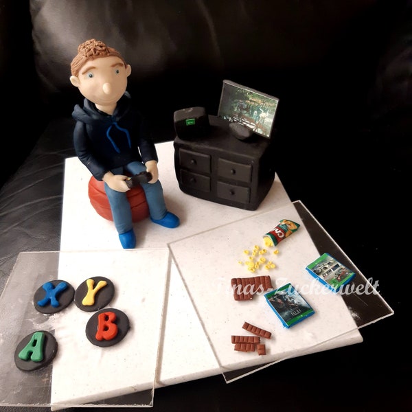 Tortendekoration Computer Computerspieler Console Gebutstag für Gamer Zuckerpaste Fondant