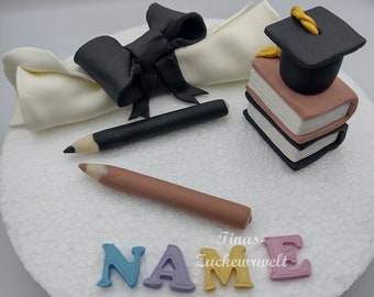 Graduation cake decoration made of fondant | Bachelor Master Doctor Cake Topper | Personalized exam & university cake