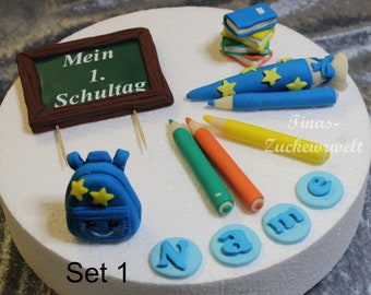 Schulanfang Einschulung Fondant Ranzen Cake-Topper Zuckerdekoration Motivtorte in verschiedenen Varianten und Farben