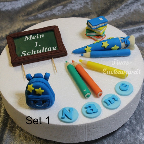 Schulanfang Einschulung Fondant Ranzen Cake-Topper Zuckerdekoration Motivtorte in verschiedenen Varianten und Farben