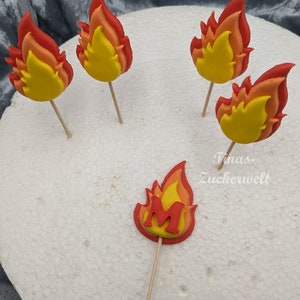 Cake decoration flames fire with or without name or as an edge decoration made from fondant accessories