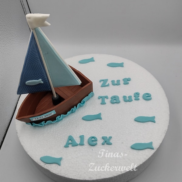 Tortendeko Boot Schiff Kommunion Konfirmation Firmung Taufe Zuckerdeko Fondant Geburtstag