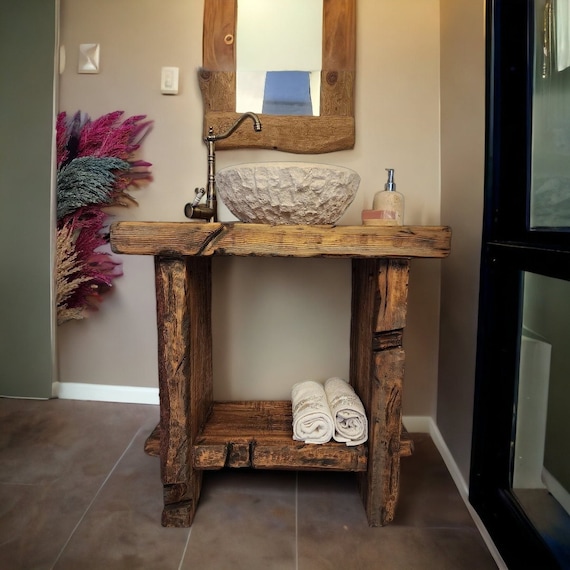 Bathroom Vanity / Vanities Sink-narrow Floating Live Edge Farmhouse Rustic  Solid Wooden Side Decor Reclaimed Wood Shelf Table Gift for Women 