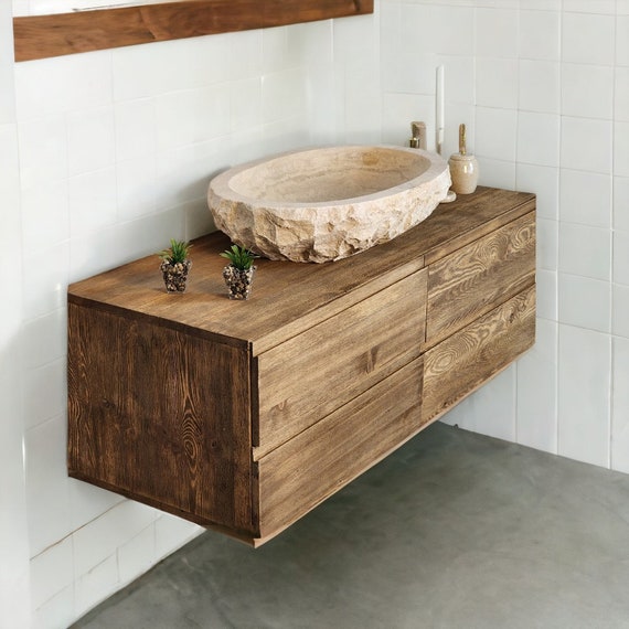 Bathroom Vanity / Vanities Sink-narrow Floating Live Edge Farmhouse Rustic  Solid Wooden Side Decor Reclaimed Wood Shelf Table Gift for Women 
