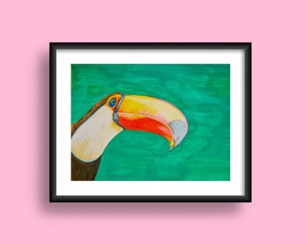 A5 Toucan Art, Original Pencil & Gouache Painting