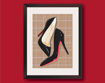 Louboutin Fashion Print, Red Sole Shoe Art (A4)