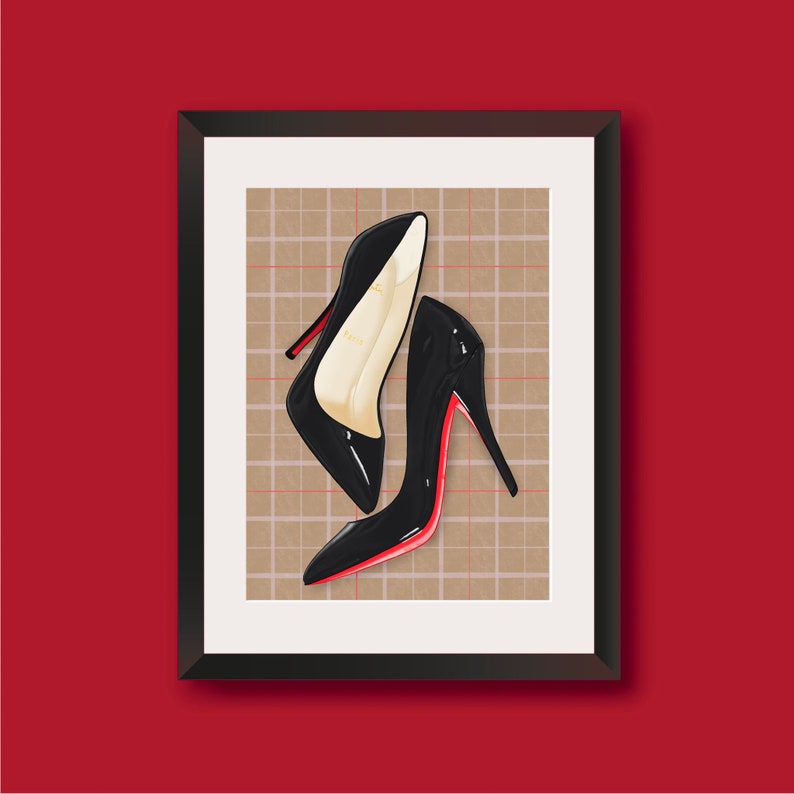 Louboutin Fashion Print, Red Sole Shoe Art (A4) image 1