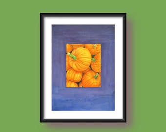 Original Pumpkin Gouache Painting, Halloween Food Art (A5)