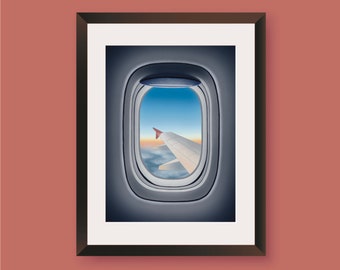 Aeroplane Window View Art Print, Travel Theme, A4 Recycled Paper