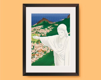 Christ the Redeemer Art Print, Rio de Janeiro Travel Poster (A4)