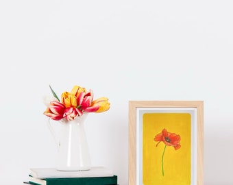 A5 Original Poppy Painting: Floral Pencil Art with Gouache