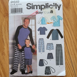 Simplicity 9499, sleepwear pattern, size s to xl, easy to sew pattern, pajama pattern, uncut and FF