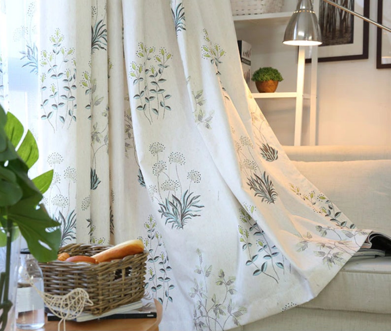 Leaves Pattern Country Style Linen Curtain 