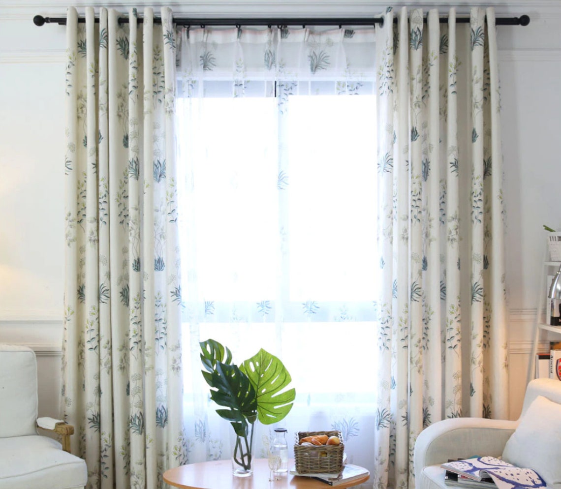 Leaves Pattern Country Style Linen Curtain - Etsy