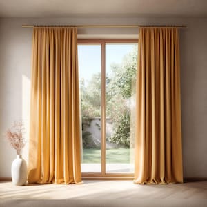 Rideaux en velours couleur ocre doré - Rideaux occultants sur mesure | Décoration intérieure luxueuse | Habillage de fenêtre élégant et tissu doux