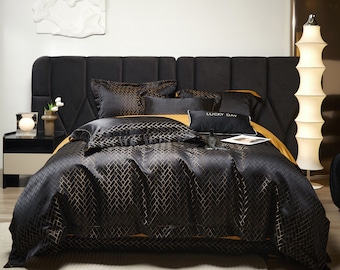 Bedding Set - Black Nordic Satin Egyptian Cotton | Luxurious Softness & Style for Cozy Bedrooms