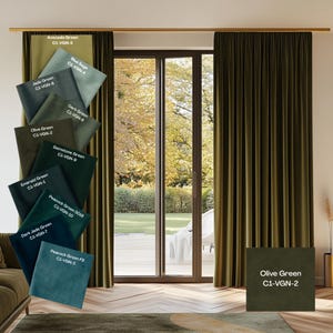 Green Velvet Blackout Curtains - Custom Made Drapes for Living Room, Luxurious Soft Window Treatment & Stylish Home Decor